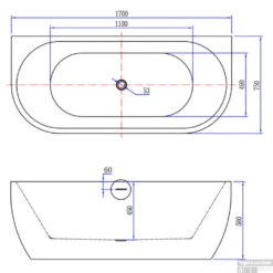 Ligbad Wiesbaden Wall Half-vrijstaand Acryl 170x75 Wit -Badkamer Thuis 21.3695 1 3