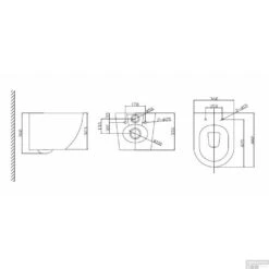 Wandcloset BWS Zuko 48cm Mat Zwart Met Softclose Zitting -Badkamer Thuis 32.4642 tekening 1