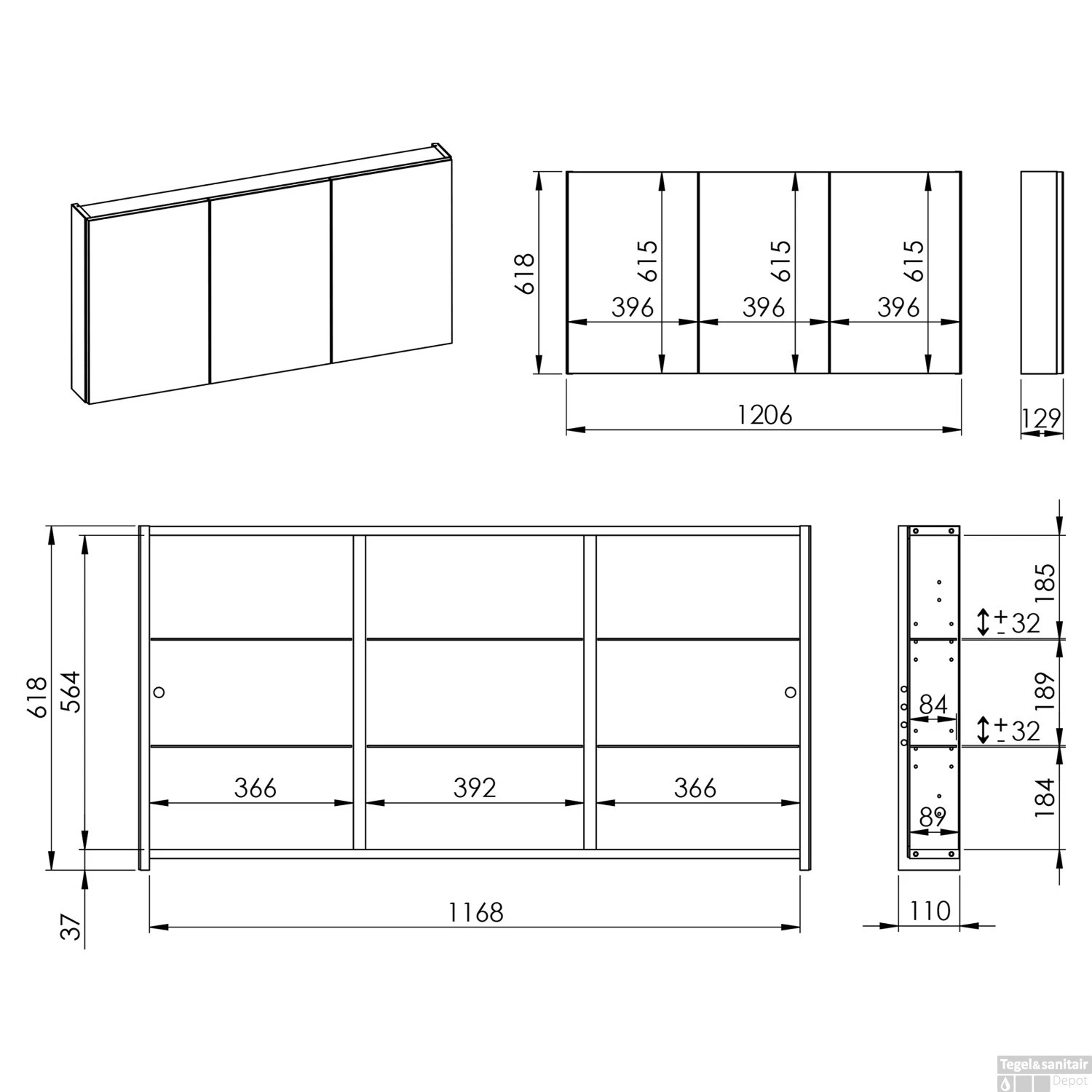 Spiegelkast Differnz Basic 3-Deurs 120 X 61,8 X 15 Cm 9 Spiegelkast Differnz Basic 3-Deurs 120 X 61,8 X 15 Cm - Afbeelding 7