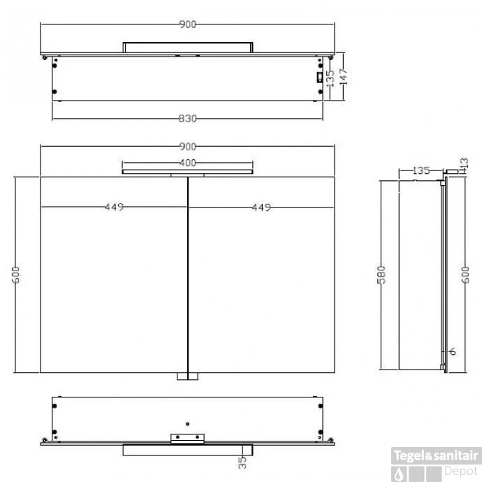Spiegelkast Wiesbaden Met Led Verlichting 90x60 Aluminium 4 Spiegelkast Wiesbaden Met Led Verlichting 90x60 Aluminium - Afbeelding 2