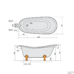 Vrijstaand Bad Sapho Retro 169x75x72 Cm Wit Met Leeuwenpoten -Badkamer Thuis 42112 vrijstaand bad sapho retro 169x75x72 cm wit met leeuwenpoten 4