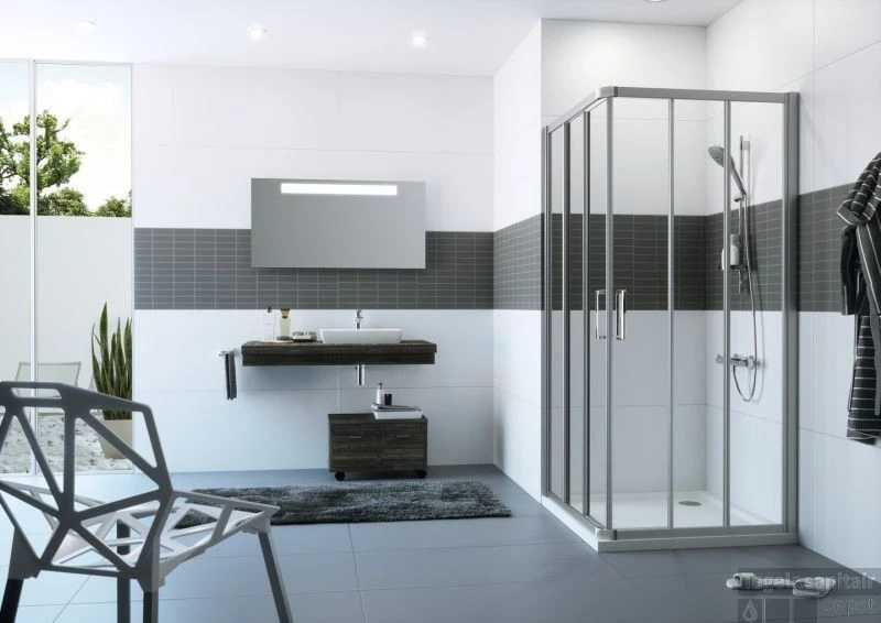 Huppe Classics 2 3-dlg. Hoekinstap 100/100x190 Cm. Zilver Glans-helder Glas 4 Huppe Classics 2 3-dlg. Hoekinstap 100/100x190 Cm. Zilver Glans-helder Glas - Afbeelding 2