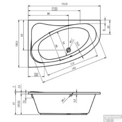 Ligbad Riho Lyra 153 X 100 Cm RECHTS Wit -Badkamer Thuis afmetingen lyra 153 rechts