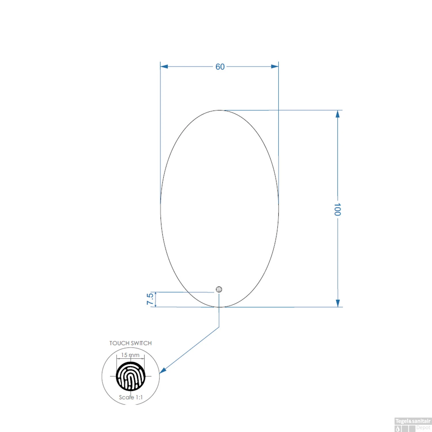 BWS Badkamerspiegel | Spark Ovale Verticaal | Met LED Verlichting | 100x60cm 4 BWS Badkamerspiegel | Spark Ovale Verticaal | Met LED Verlichting | 100x60cm - Afbeelding 2