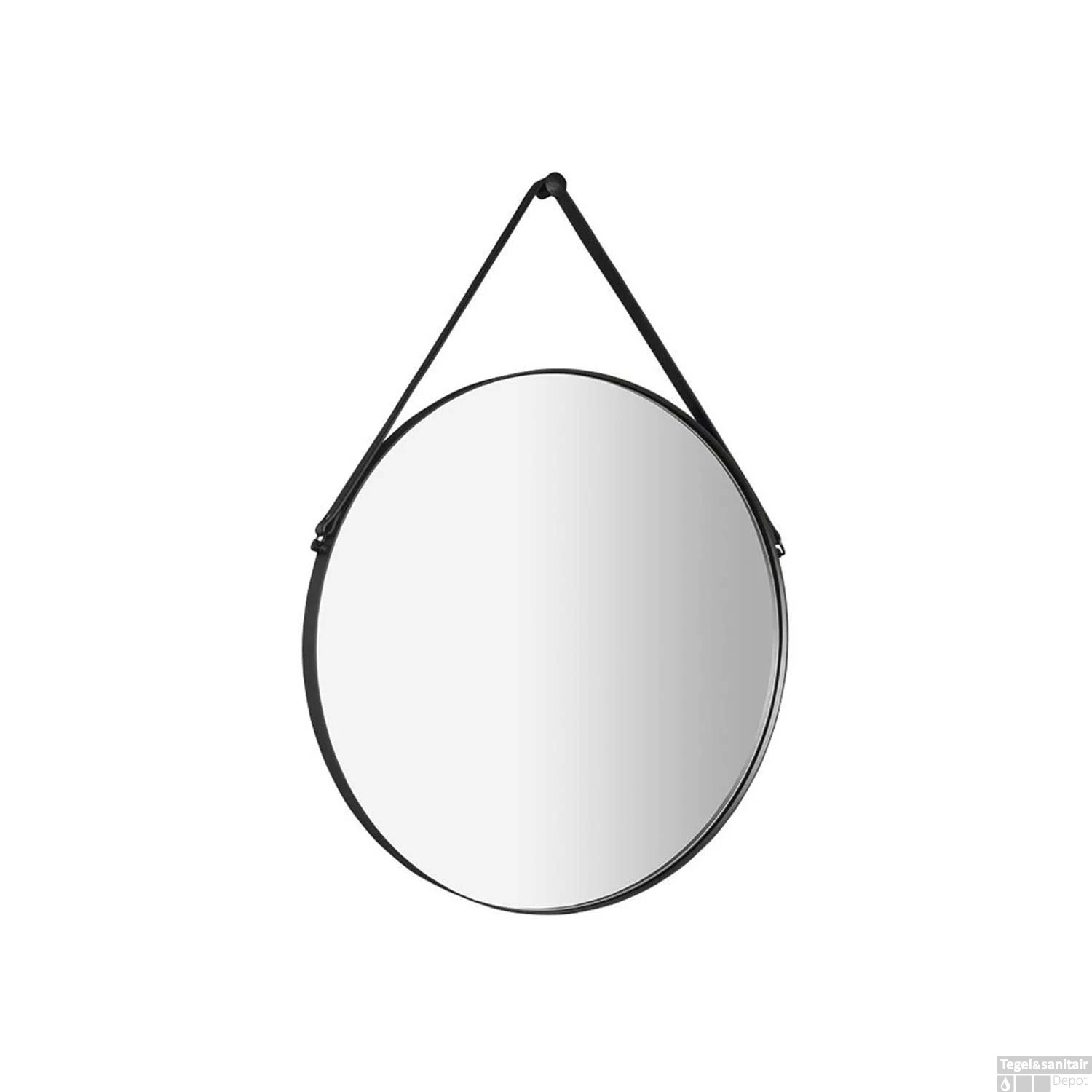 Badkamerspiegel Sapho Orbiter Rond Met Leren Band 70 Cm Zwart