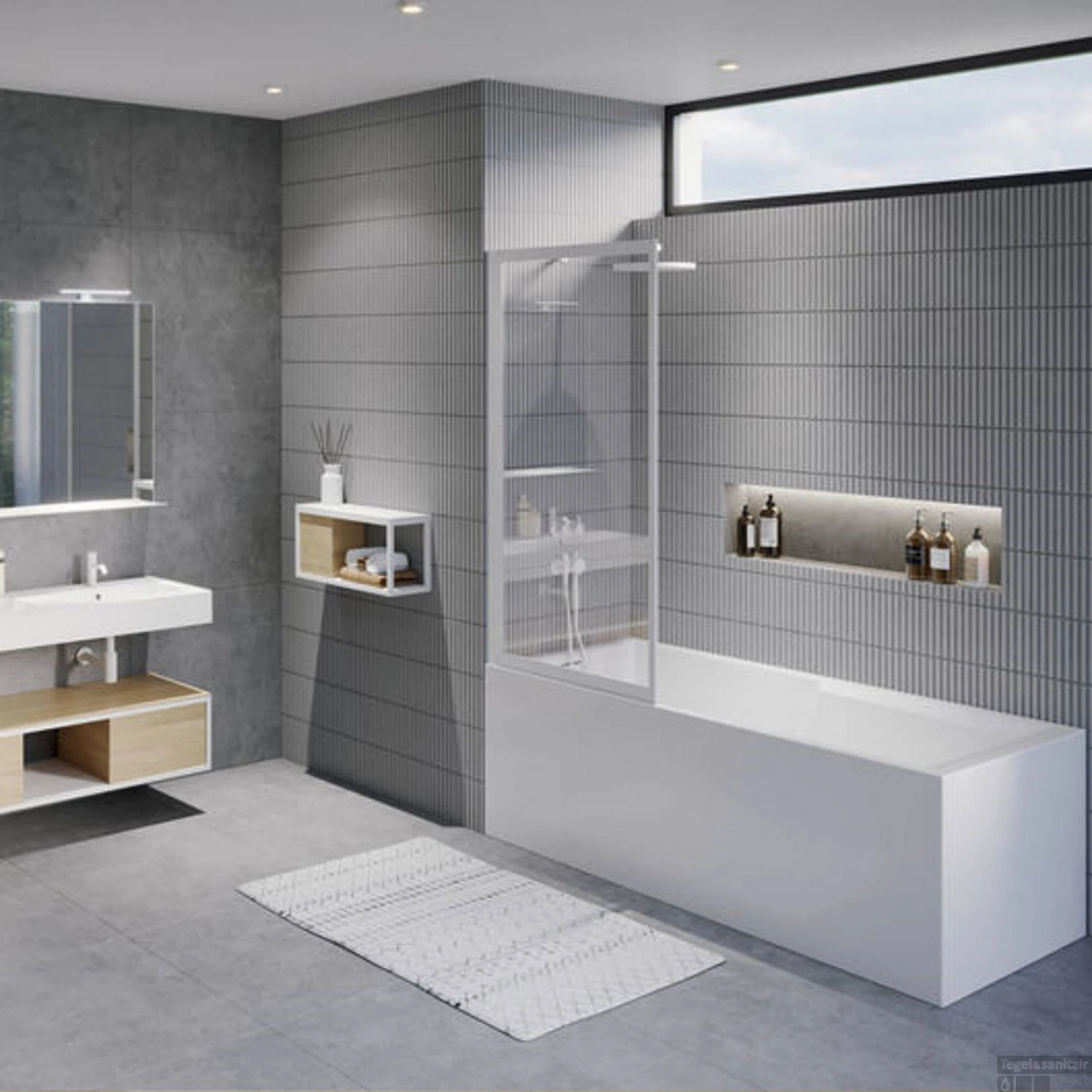 Badwand Riho Lucid GD501 Omkeerbaar Verstelbaar Aluminium 150x80 Cm Mat Wit