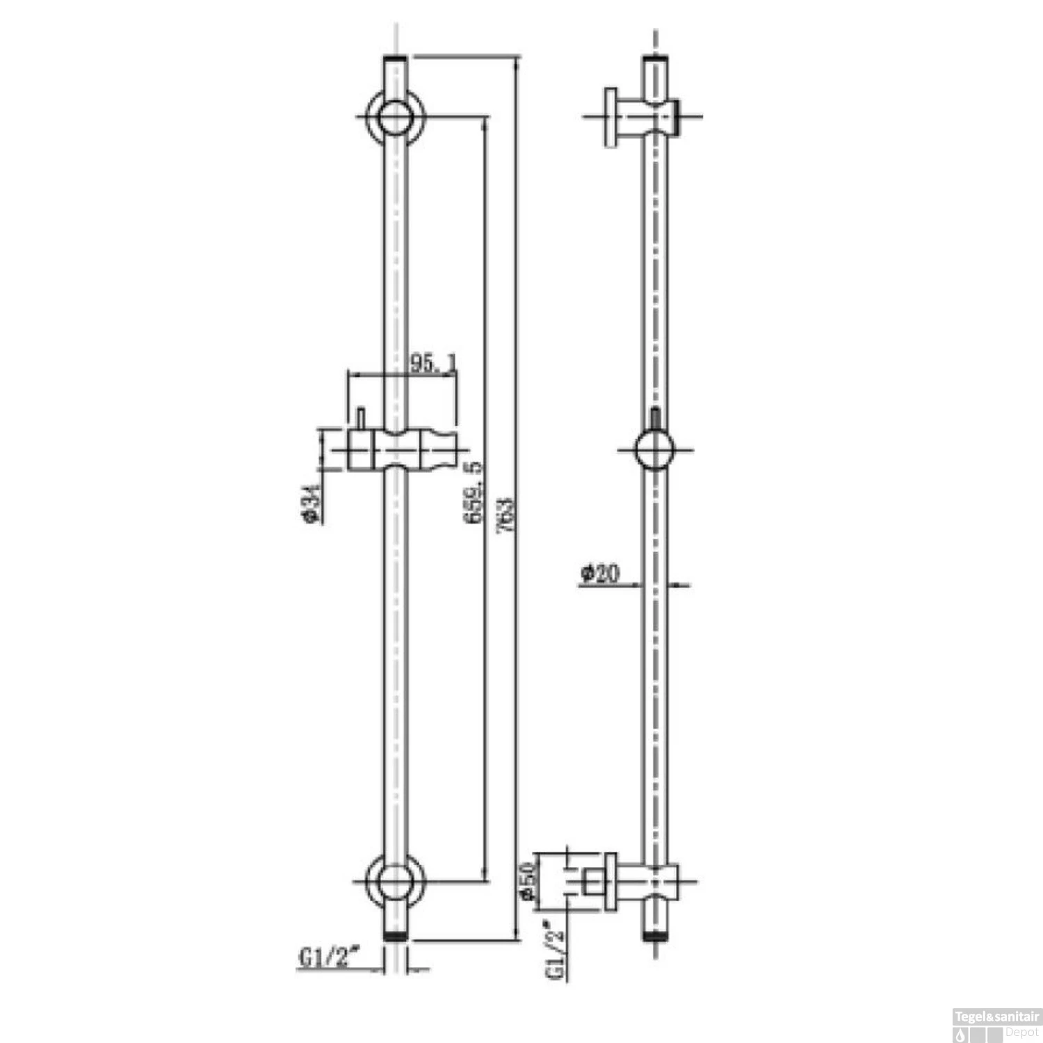 Chroom Glijstang Met Wateruitgang Rond 66cm 6 Chroom Glijstang Met Wateruitgang Rond 66cm - Afbeelding 4