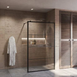 Badkamer Thuis -Badkamer Thuis bws inloopdouche frame 8mm nano glas mat zwart raster alle maten sfeer 3