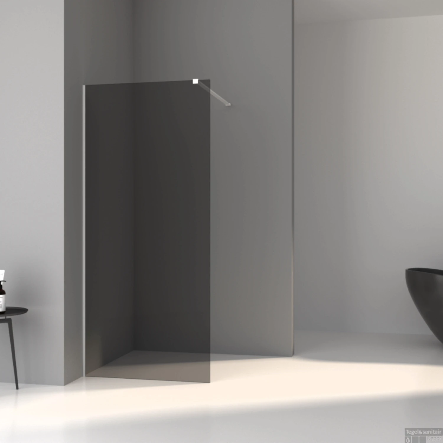 BWS Inloopdouche Pro Line Rookglas 100x200 8mm Nano Coating Mat Zwart Profiel En Stang