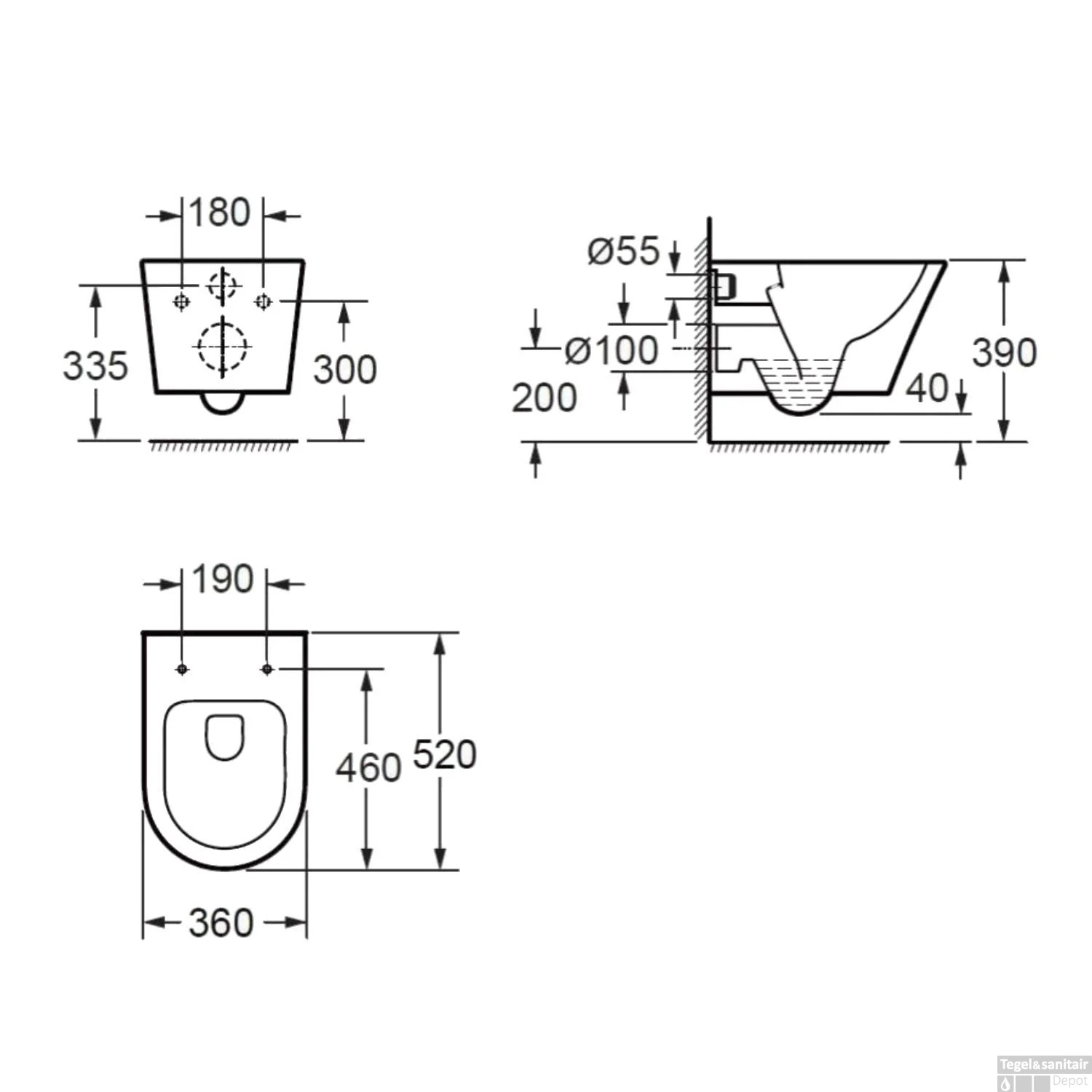BWS Wandcloset Vera Rimless 52 Cm Mat Zwart 5 BWS Wandcloset Vera Rimless 52 Cm Mat Zwart - Afbeelding 3