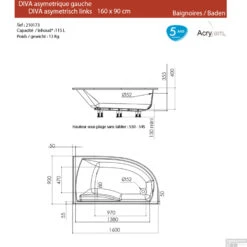 Hoekbad Allibert Diva 160x90 Cm Asymmetrisch Links -Badkamer Thuis diva links 160x90 tech 1