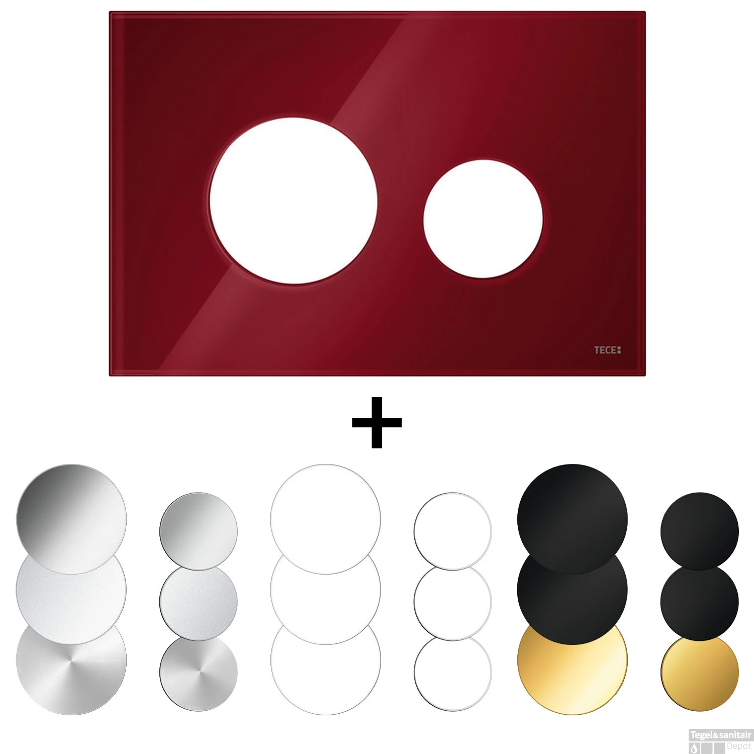 Drukplaat Front En Toetsen TECE Loop Voor WC-Bediening Glas Robijnrood