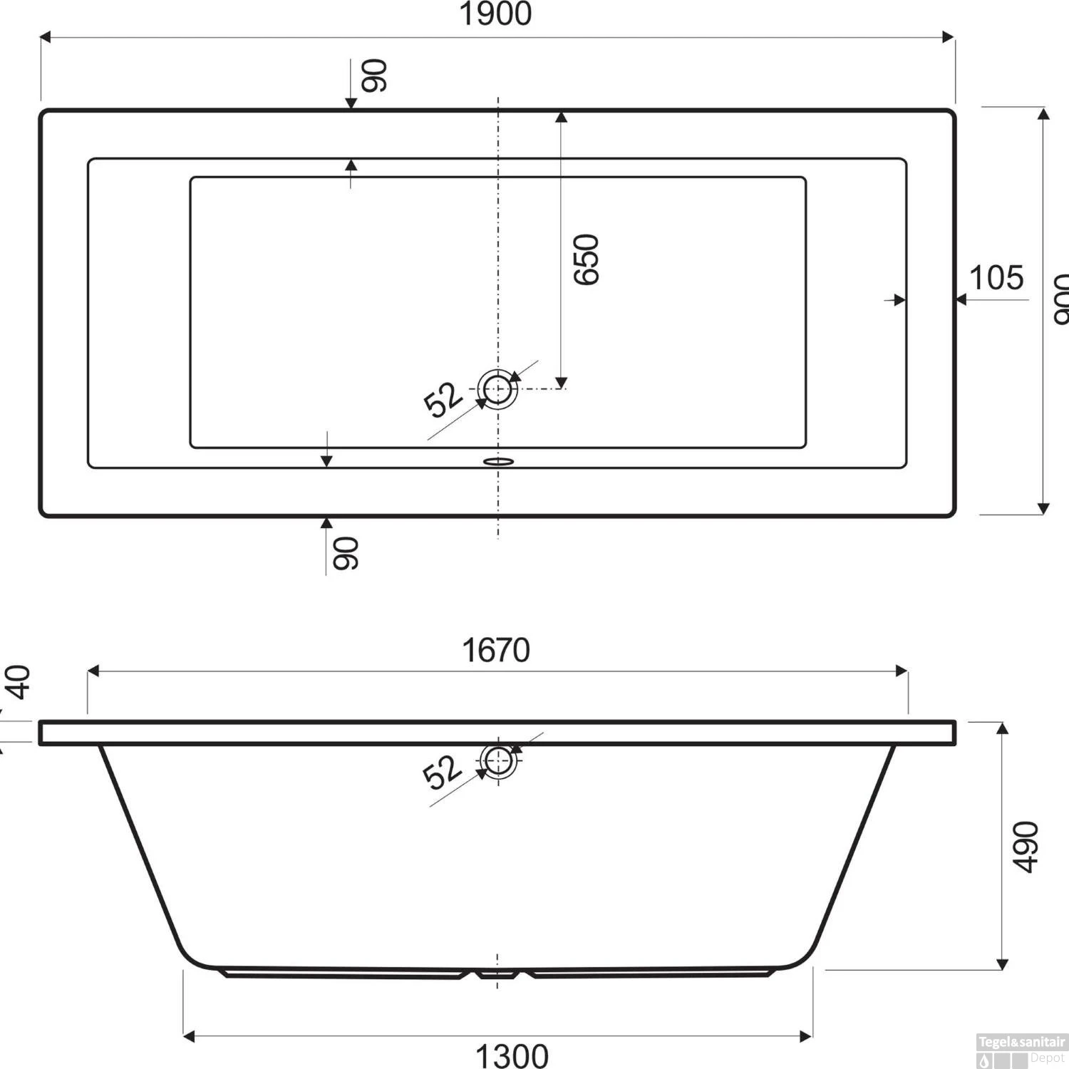 Inbouw Duo Ligbad Wisa Grandola 190x90x49 Cm Wit 4 Inbouw Duo Ligbad Wisa Grandola 190x90x49 Cm Wit - Afbeelding 2