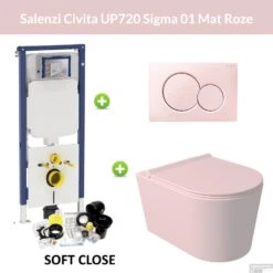 Geberit UP720 Toiletset Wandcloset Salenzi Civita Mat Roze Met Sigma 01 Drukplaat