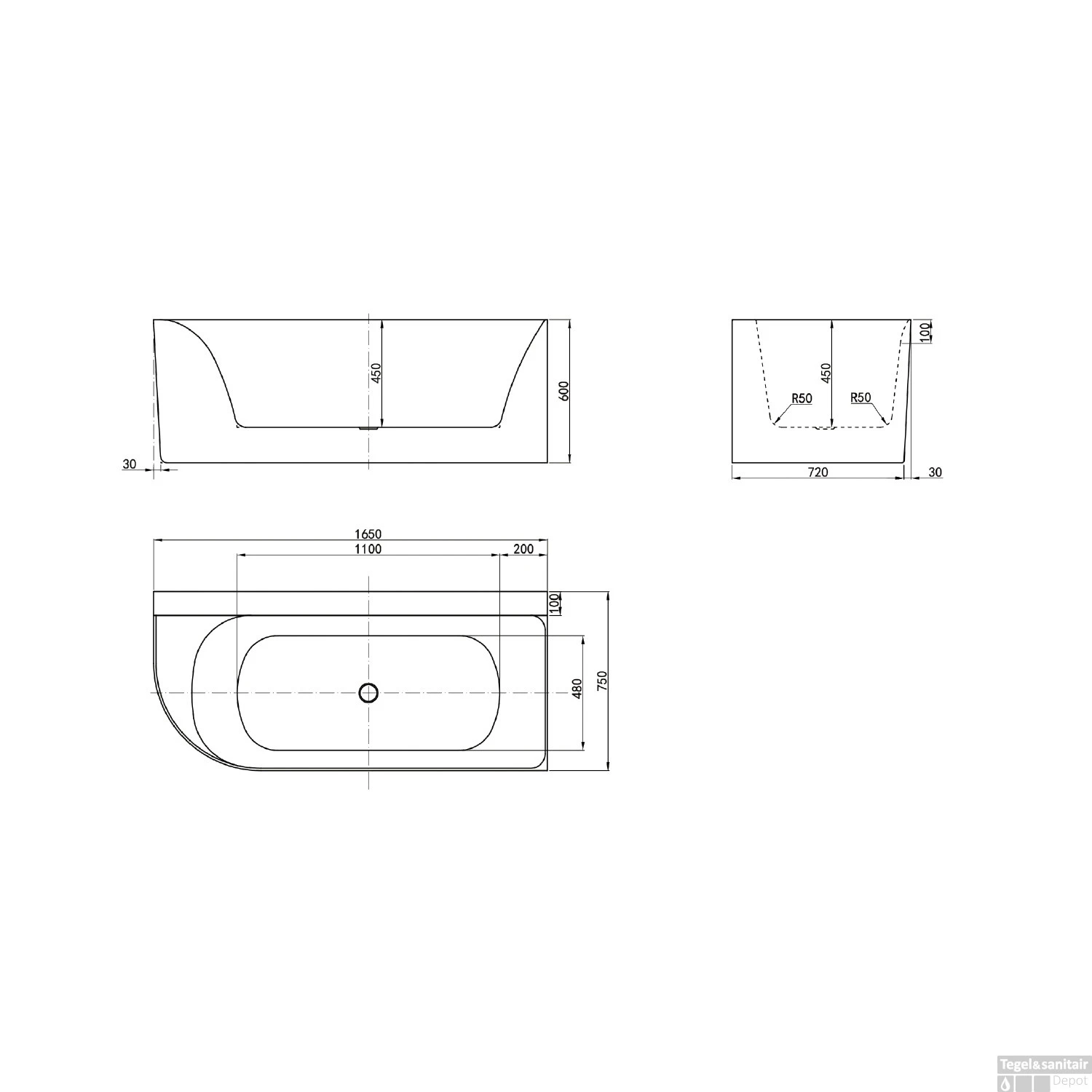 Half Vrijstaand Ligbad Luca Sanitair Primo Acryl 165x75x60 Cm Rechts Glans Wit (inclusief Afvoer En Sifon) 5 Half Vrijstaand Ligbad Luca Sanitair Primo Acryl 165x75x60 Cm Rechts Glans Wit (inclusief Afvoer En Sifon) - Afbeelding 3