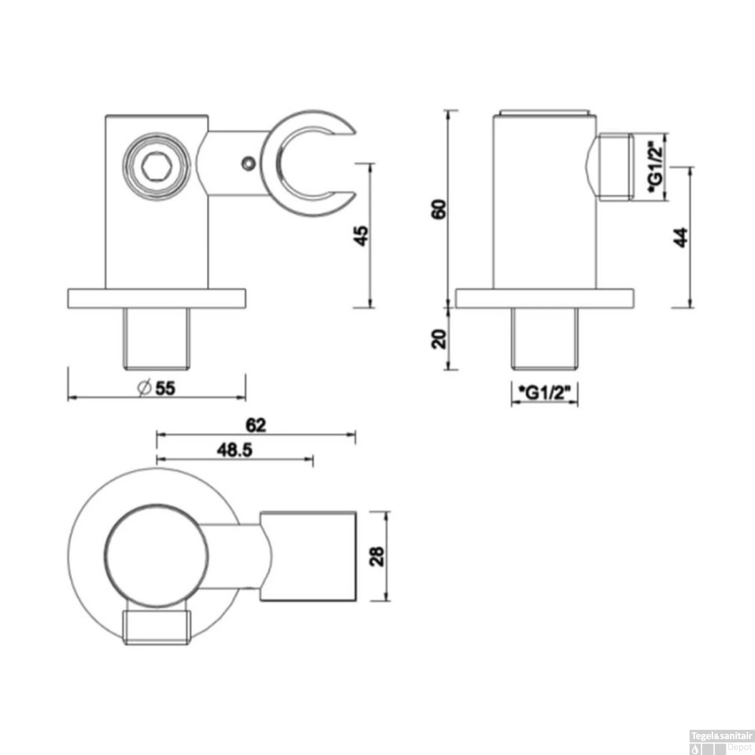 Handdouchehouder Boss & Wessing Cemal Kantelbaar Met Doucheaansluiting Chroom 3 Handdouchehouder Boss & Wessing Cemal Kantelbaar Met Doucheaansluiting Chroom - Afbeelding 2