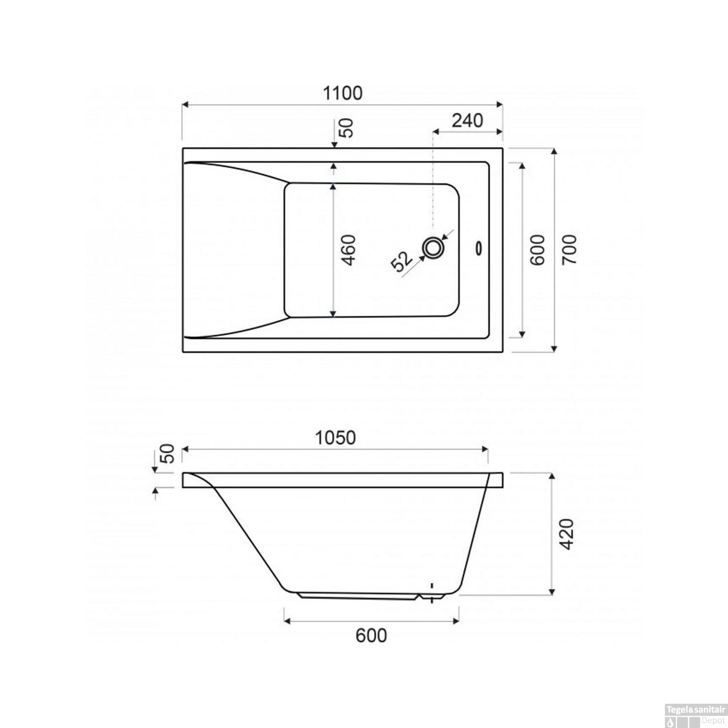 Inbouw Ligbad Wisa Berceto 110x70x42 Cm Wit 4 Inbouw Ligbad Wisa Berceto 110x70x42 Cm Wit - Afbeelding 2