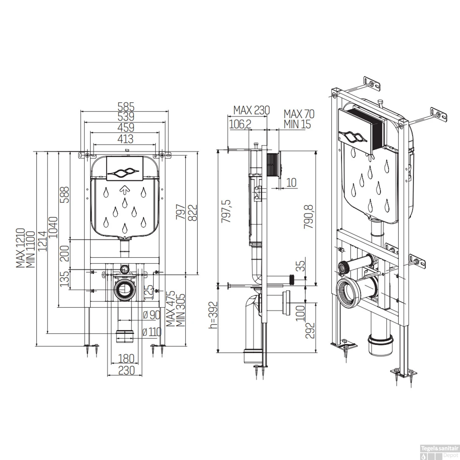 Inbouwreservoir Boss & Wessing GR5003 3-6L H121 Cm Frontbediening 4 Inbouwreservoir Boss & Wessing GR5003 3-6L H121 Cm Frontbediening - Afbeelding 2