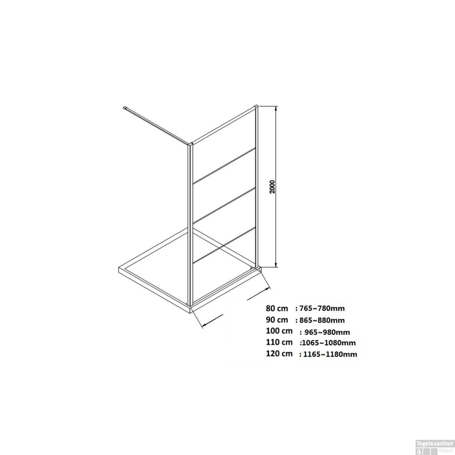 BWS Douchewand Frame 8mm Nano Glas | Mat Zwart | Raster | Inloopdouche (Alle Maten) 6 BWS Douchewand Frame 8mm Nano Glas | Mat Zwart | Raster | Inloopdouche (Alle Maten) - Afbeelding 4