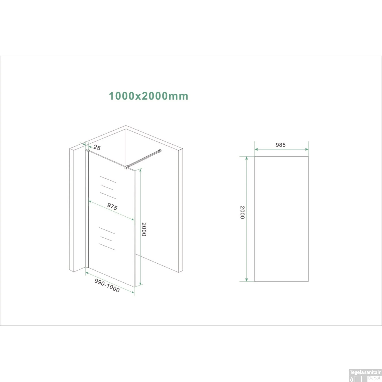 BWS Inloopdouche Pro Line Helderglas 100x200 8mm Nano Coating Chroom Profiel En Stang 7 BWS Inloopdouche Pro Line Helderglas 100x200 8mm Nano Coating Chroom Profiel En Stang - Afbeelding 5