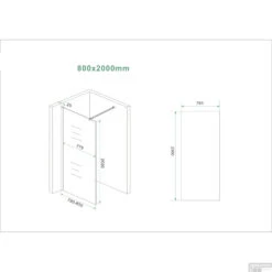 BWS Inloopdouche Pro Line Middenband 80x200 Mat Wit Profiel En Stabilisatiestang -Badkamer Thuis inloopdouche proline 80x200 8mm nano coating tech 3