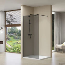 Inloopdouche Van Rijn ST01 Met Stabilisatiestang 90x200 Cm Rookglas 8 Mm Mat Zwart