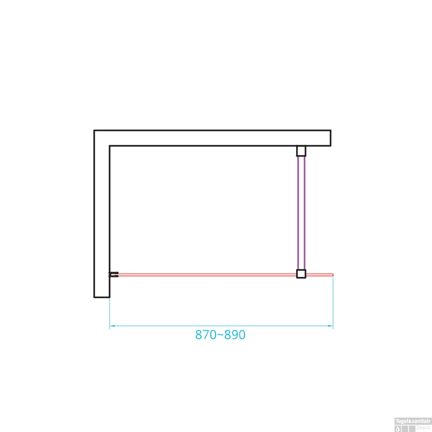 Inloopdouche Van Rijn ST01 Met Stabilisatiestang 90x200 Cm Rookglas 8 Mm Mat Zwart - Afbeelding 2