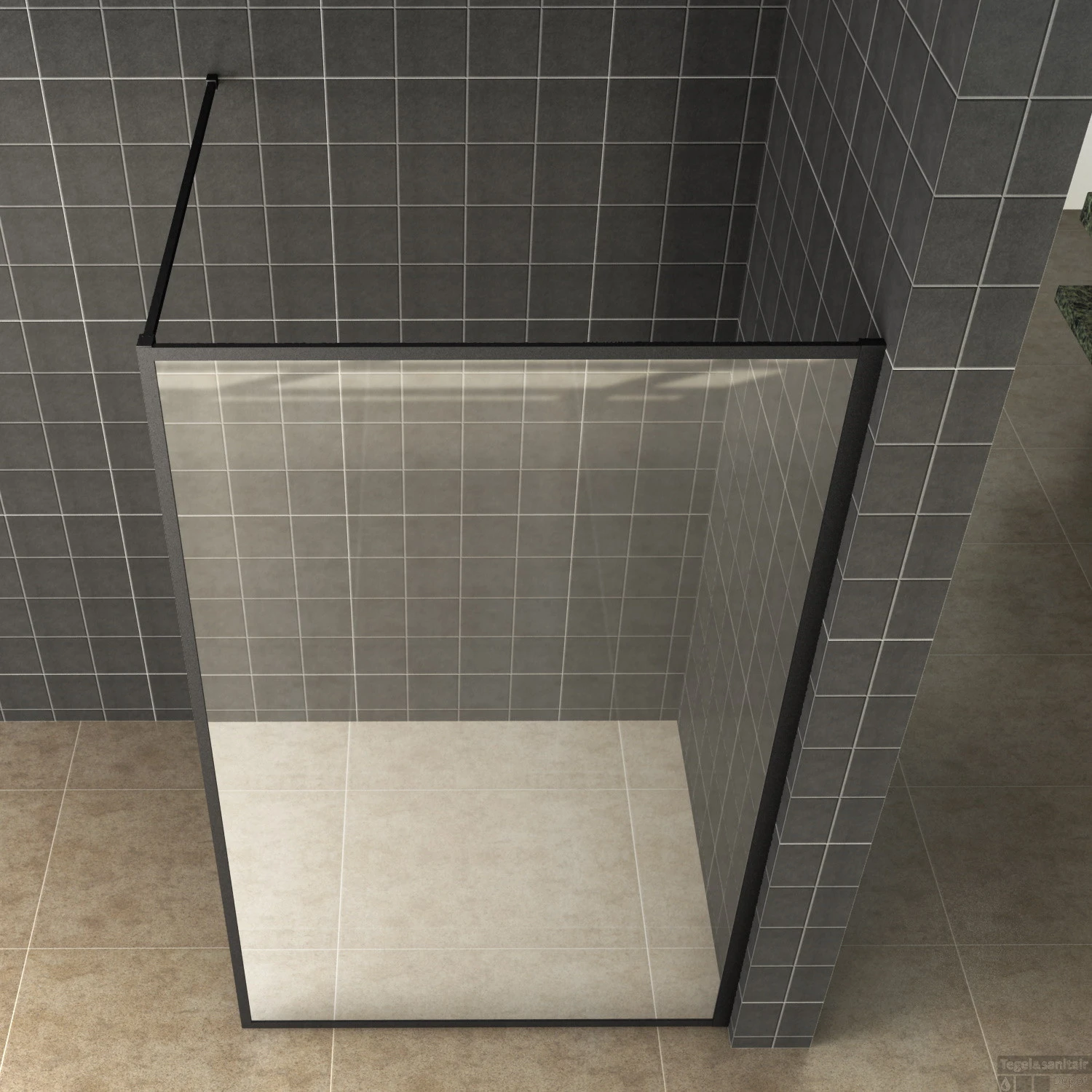 Wiesbaden Douchewand Square 10mm 90x200cm Stabilisatiestang | Nano Coating | Mat Zwart | Inloopdouche 4 Wiesbaden Douchewand Square 10mm 90x200cm Stabilisatiestang | Nano Coating | Mat Zwart | Inloopdouche - Afbeelding 2