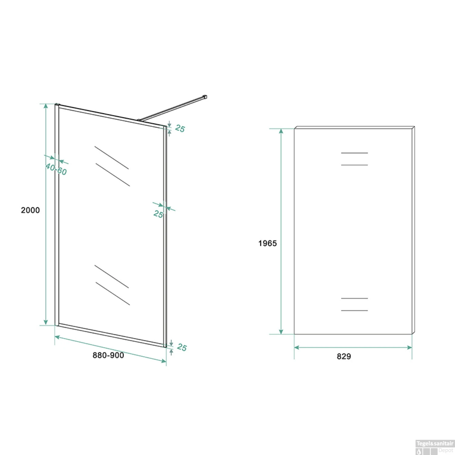 Wiesbaden Douchewand Square 10mm 90x200cm Stabilisatiestang | Nano Coating | Mat Zwart | Inloopdouche 8 Wiesbaden Douchewand Square 10mm 90x200cm Stabilisatiestang | Nano Coating | Mat Zwart | Inloopdouche - Afbeelding 6