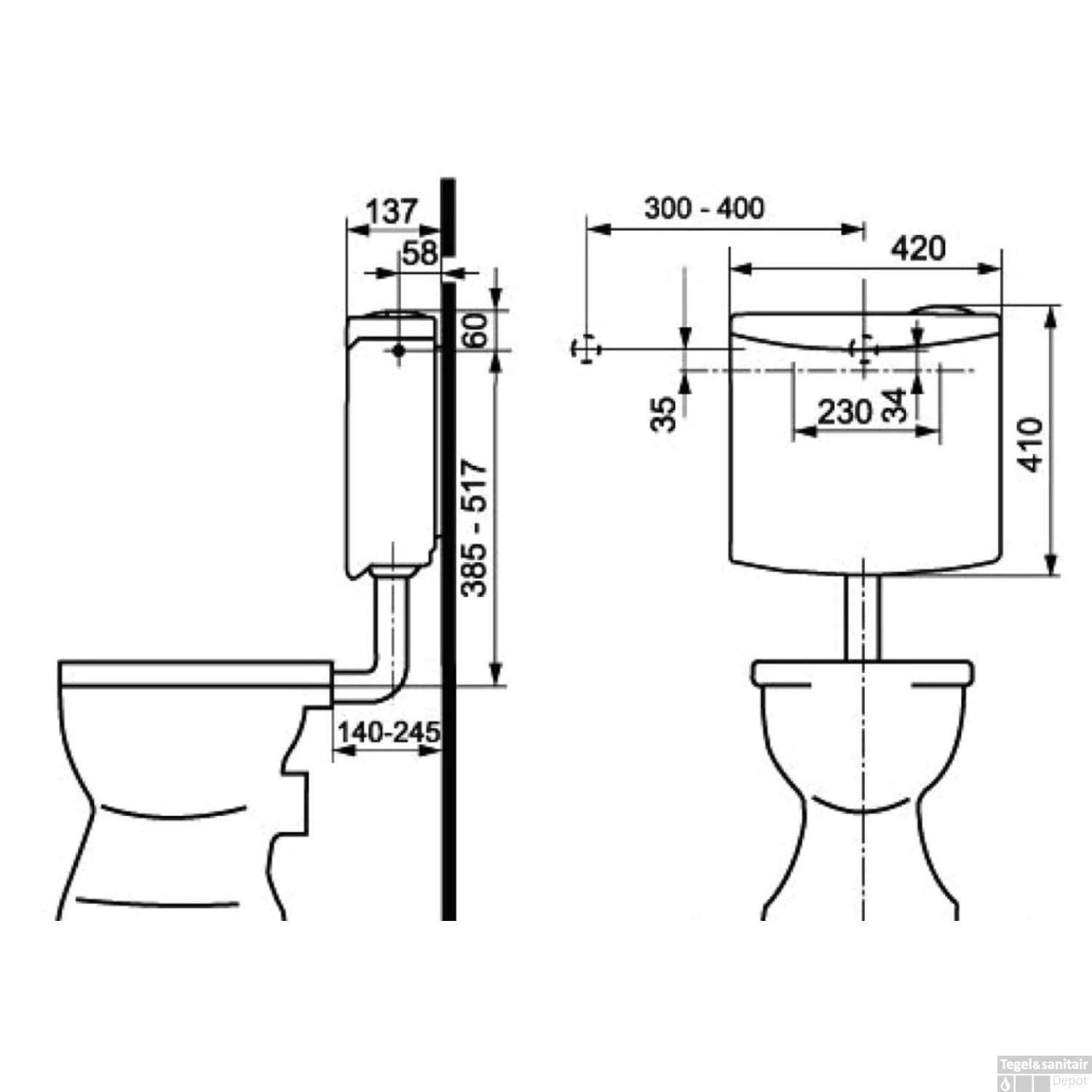 Laaghangend Reservoir Plieger Weser Dualflush 3-6/9L Instelbaar Pergamon 4 Laaghangend Reservoir Plieger Weser Dualflush 3-6/9L Instelbaar Pergamon - Afbeelding 2