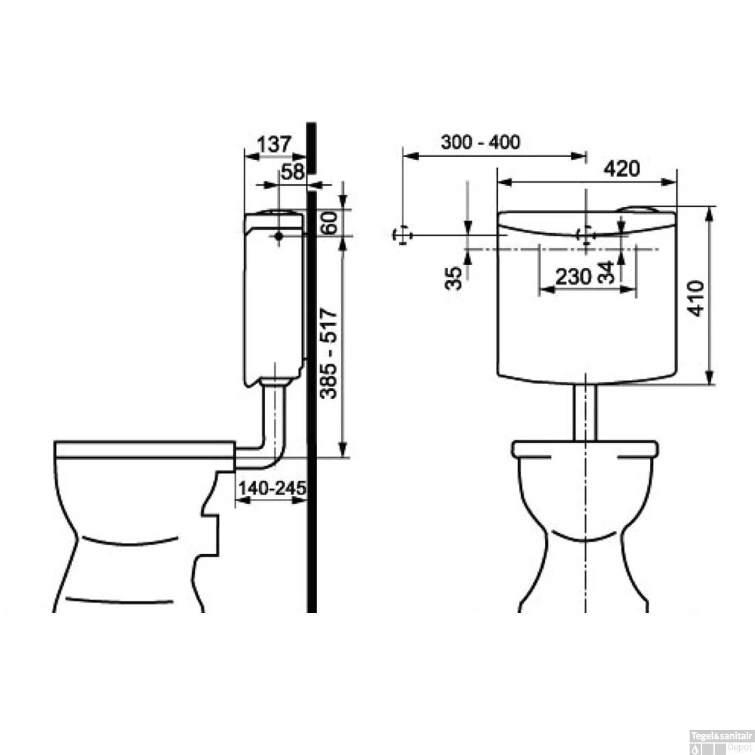 Plieger Weser Laaghangend Reservoir Dual Flush 3-6/9 Liter Instelbaar (wit) 0700040 4 Plieger Weser Laaghangend Reservoir Dual Flush 3-6/9 Liter Instelbaar (wit) 0700040 - Afbeelding 2