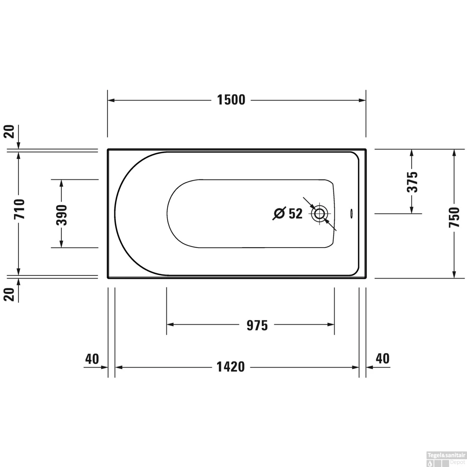 Ligbad Duravit D-Neo Inbouw 150x75x48.5 Cm Wit 5 Ligbad Duravit D-Neo Inbouw 150x75x48.5 Cm Wit - Afbeelding 3