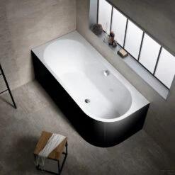 Ligbad Polysan Astra 160x75x60 Cm Asymmetrisch Links Zwart Wit -Badkamer Thuis ligbad polysan astra 160x75x60 cm asymmetrisch links zwart wit sph33611mb 1