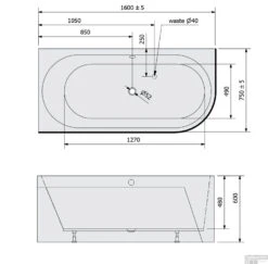 Ligbad Polysan Astra 160x75x60 Cm Asymmetrisch Links Zwart Wit -Badkamer Thuis ligbad polysan astra 160x75x60 cm asymmetrisch links zwart wit sph33611mb tech