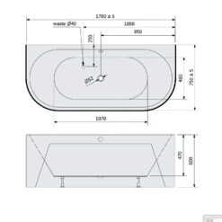 Ligbad Polysan Viva 170x75x60 Cm Half Vrijstaand Zwart / Wit -Badkamer Thuis ligbad polysan viva 170x75x60 cm half vrijstaand zwart wit sph89119mb tech