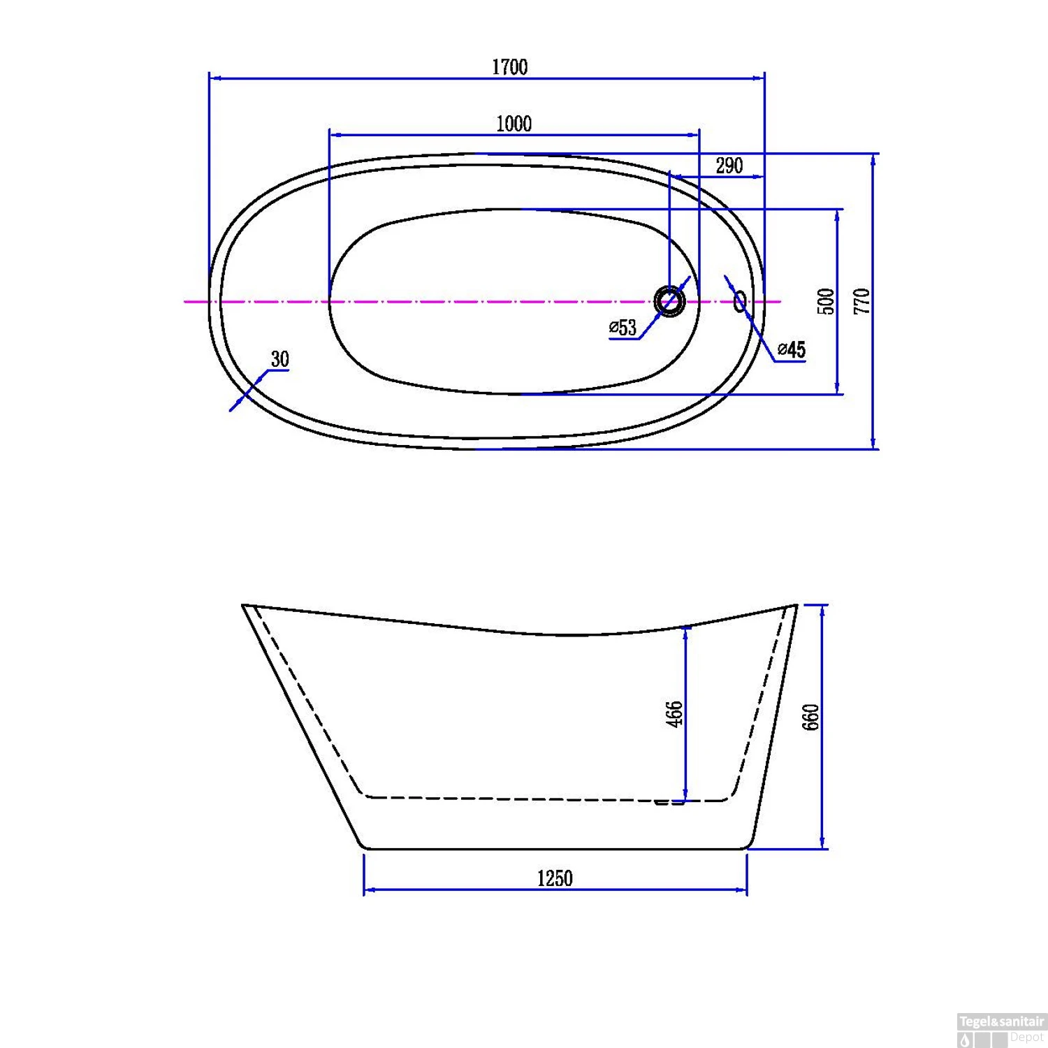 Ligbad Wiesbaden Trapeze Vrijstaand Acryl 170x77 Wit 6 Ligbad Wiesbaden Trapeze Vrijstaand Acryl 170x77 Wit - Afbeelding 4