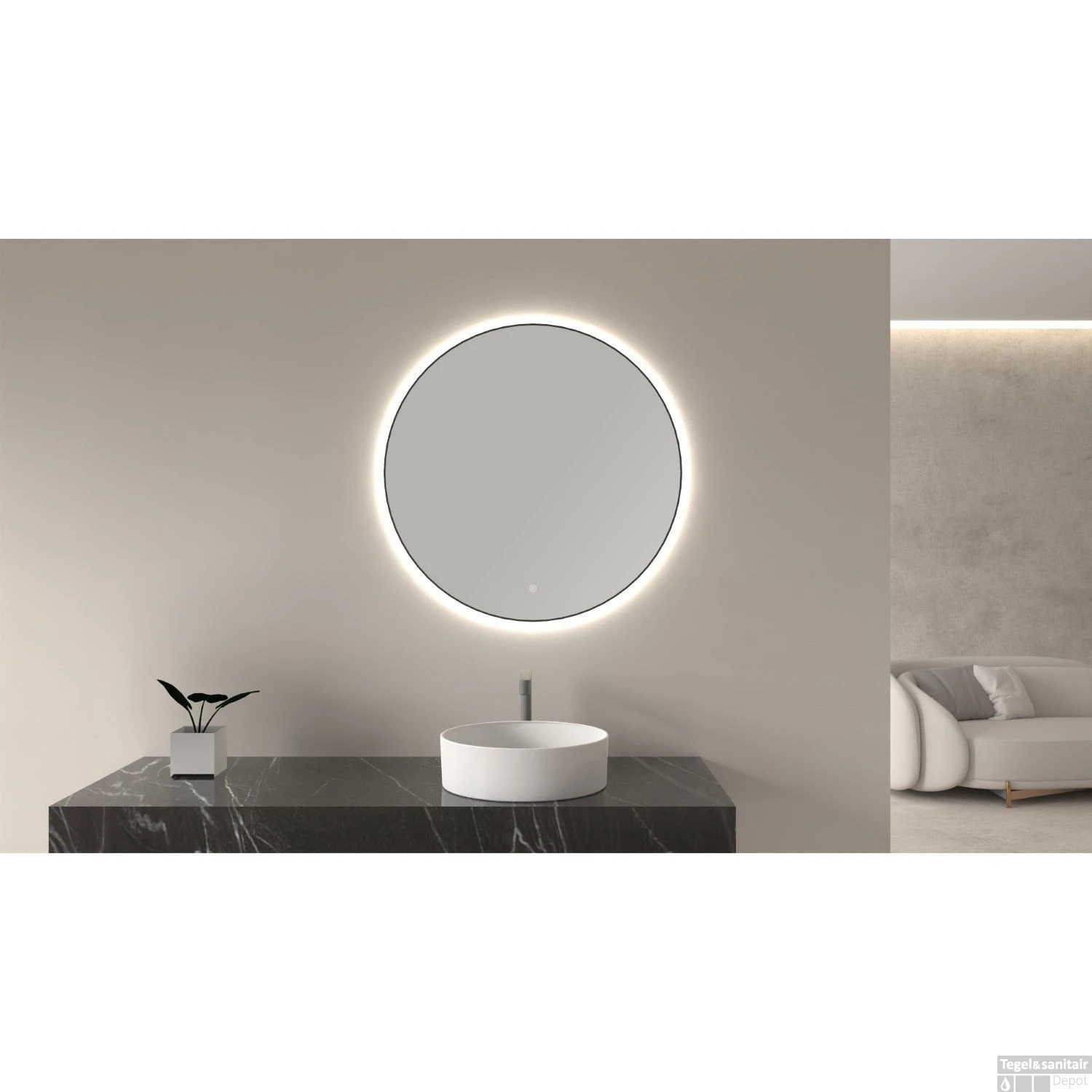 Ronde Spiegel Wiesbaden Novi Met LED, Dimbaar 80 Cm Mat Zwart 6 Ronde Spiegel Wiesbaden Novi Met LED, Dimbaar 80 Cm Mat Zwart - Afbeelding 4