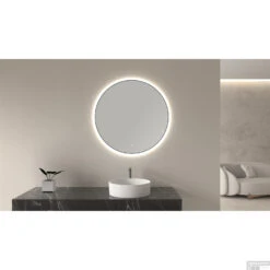 Ronde Spiegel Wiesbaden Novi Met LED, Dimbaar 60 Cm Mat Zwart -Badkamer Thuis novi spiegels zwart sfeer 1 2