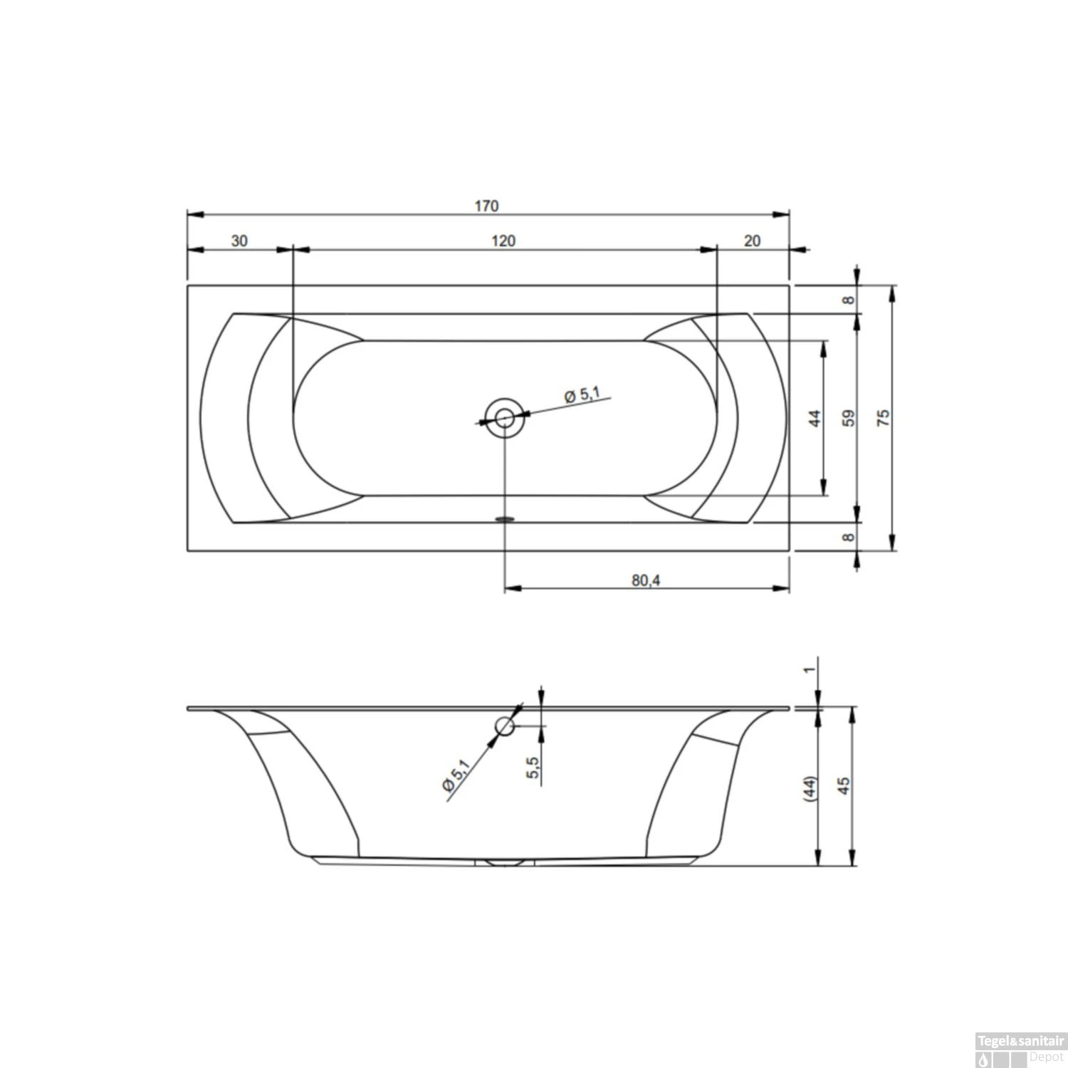 Ligbad Riho Linares 170x75 Acryl White 6 Ligbad Riho Linares 170x75 Acryl White - Afbeelding 4