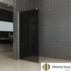 BWS Inloopdouche Pro Line Rookglas 90x200 Nano Coating Geborsteld Messing Goud Profiel En Stang -Badkamer Thuis rookglas goud 1