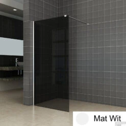 BWS Inloopdouche Pro Line Rookglas 90x200 Nano Coating Mat Wit Profiel En Stabilisatiestang -Badkamer Thuis rookglas mat wit 1