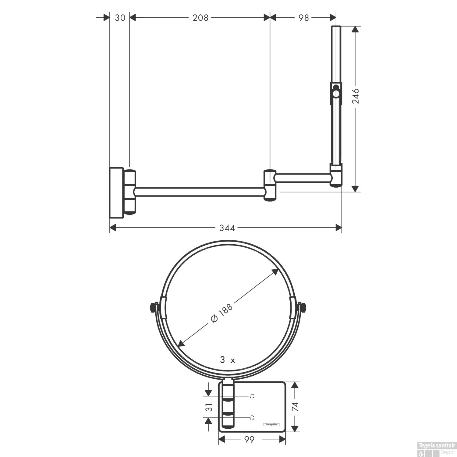 Scheerspiegel AddStoris HansGrohe Mat Wit 4 Scheerspiegel AddStoris HansGrohe Mat Wit - Afbeelding 2