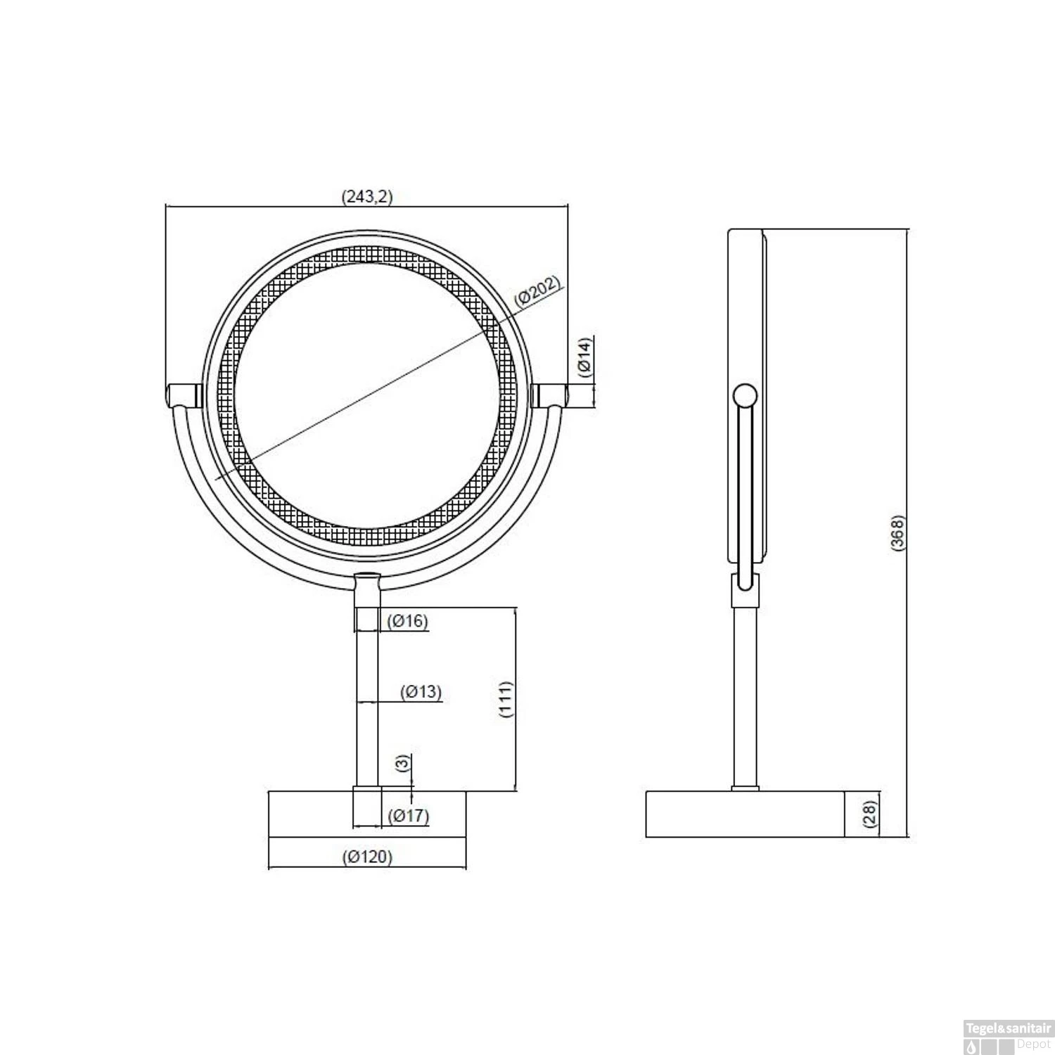Scheerspiegel Wiesbaden Met LED Verlichting 20cm Staand 5x Vergrotend Geborsteld Messing Goud - Afbeelding 2