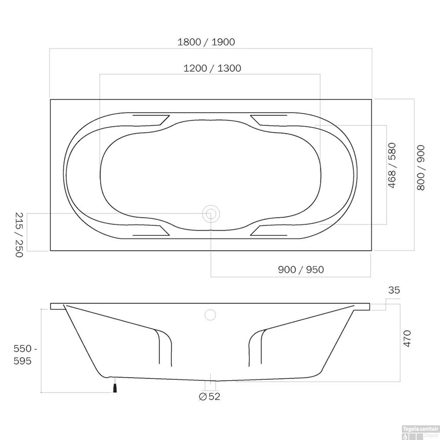 Sealskin Ligbad Duet 180x80 Cm Wit 4 Sealskin Ligbad Duet 180x80 Cm Wit - Afbeelding 2