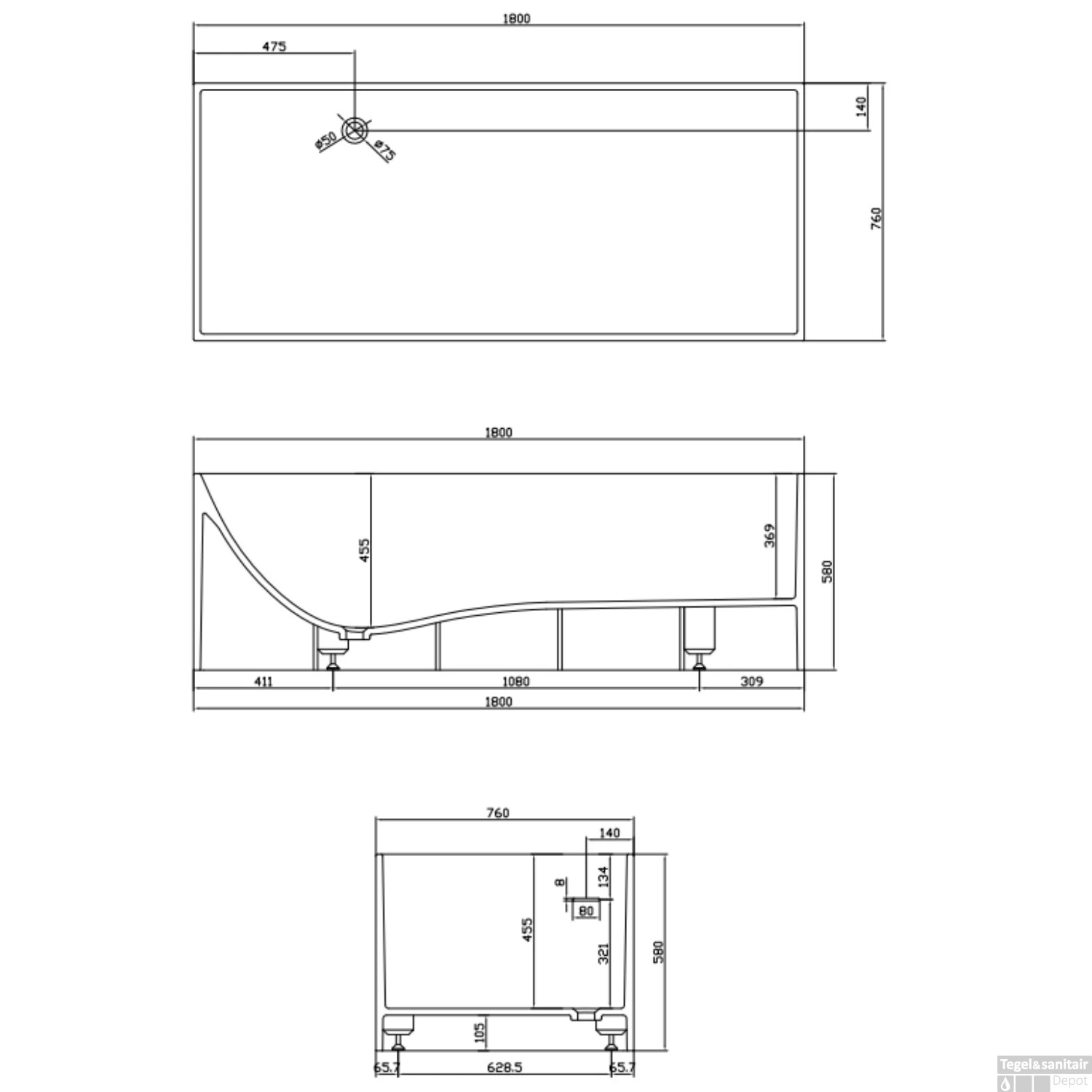 Ligbad Vrijstaand Ideavit Solidstar 180x76x58 Cm Solid Surface Mat Wit 5 Ligbad Vrijstaand Ideavit Solidstar 180x76x58 Cm Solid Surface Mat Wit - Afbeelding 3