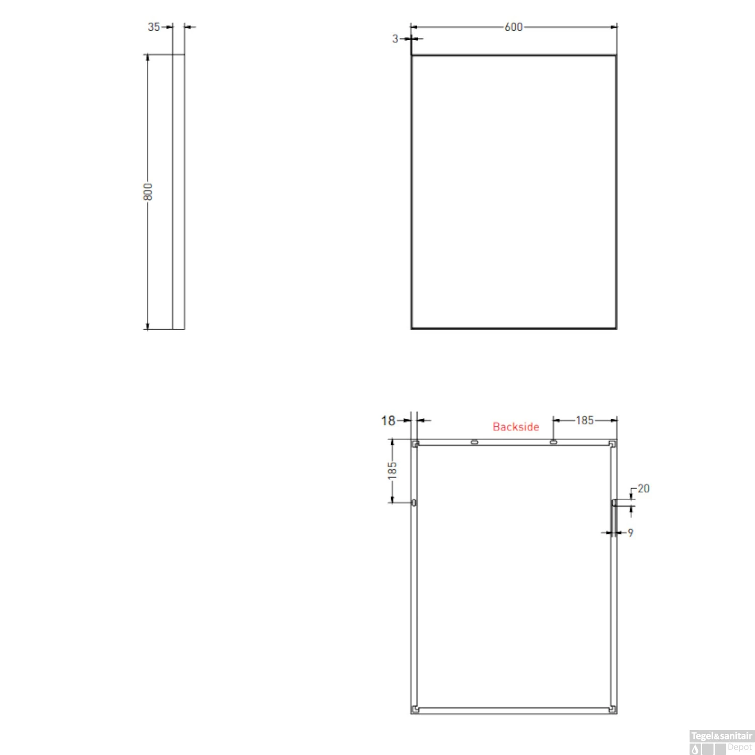 Spiegel Ink SP18 Rechthoek In Stalen Kader 60 X 4 X 80 Cm Mat Zwart - Afbeelding 2