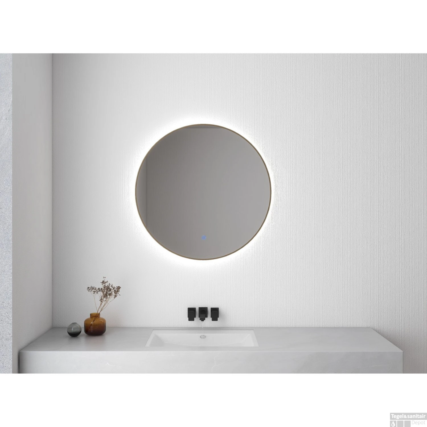 Ronde Spiegel Wiesbaden Novi Met LED, Dimbaar 60 Cm Geborsteld Messing 6 Ronde Spiegel Wiesbaden Novi Met LED, Dimbaar 60 Cm Geborsteld Messing - Afbeelding 4