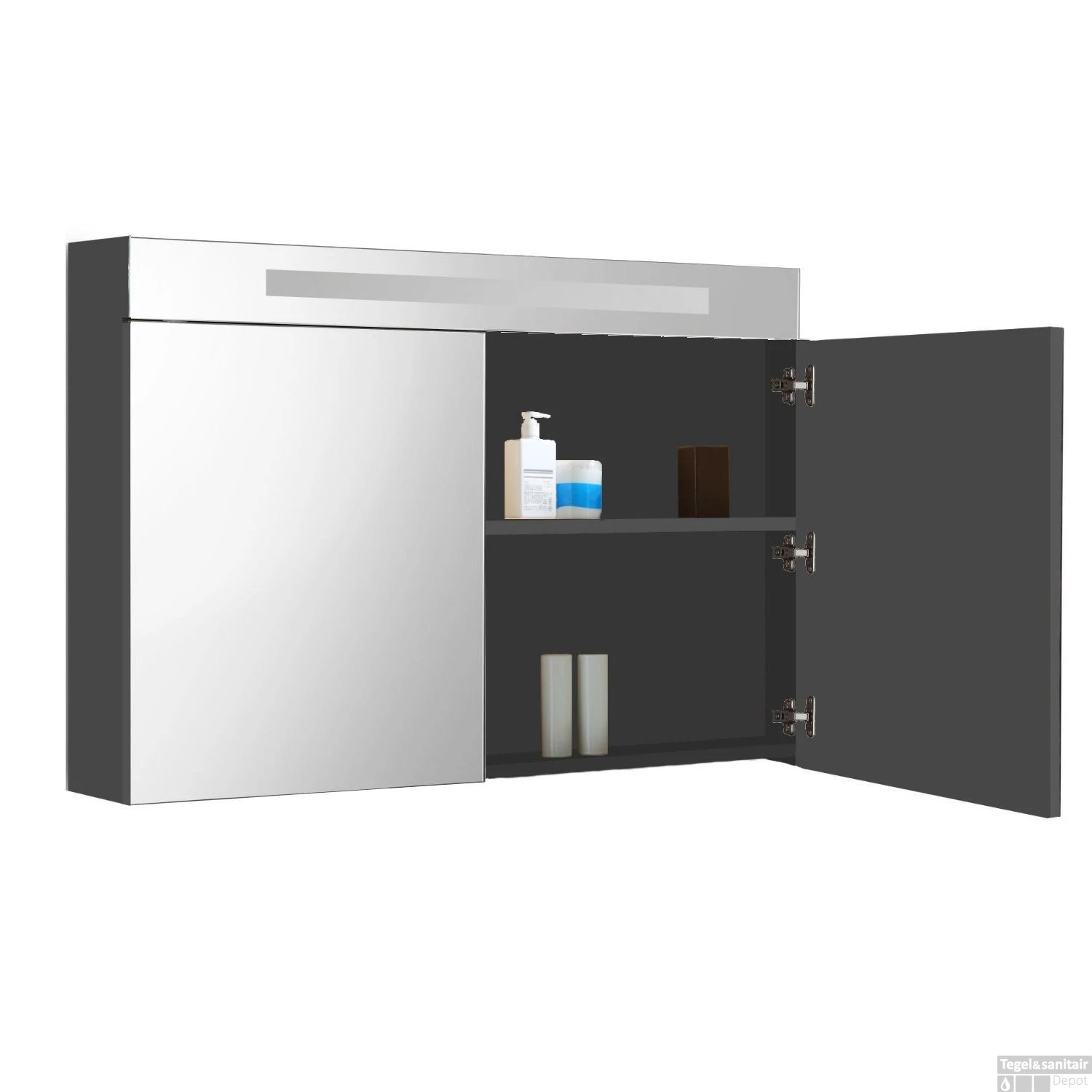 Spiegelkast Met Verlichting & Wcd 100 Cm Antraciet 4 Spiegelkast Met Verlichting & Wcd 100 Cm Antraciet - Afbeelding 2