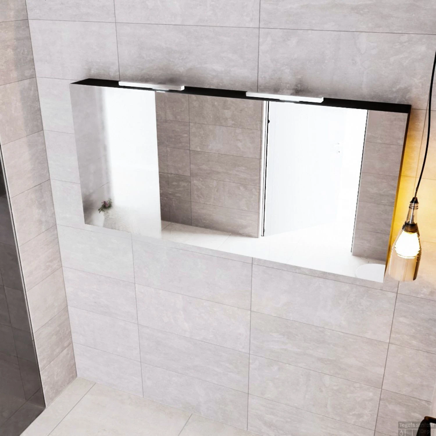 Spiegelkast Boss & Wessing Cube 150x70x16 Cm Mat Zwart Urban (3 Deuren) 4 Spiegelkast Boss & Wessing Cube 150x70x16 Cm Mat Zwart Urban (3 Deuren) - Afbeelding 2