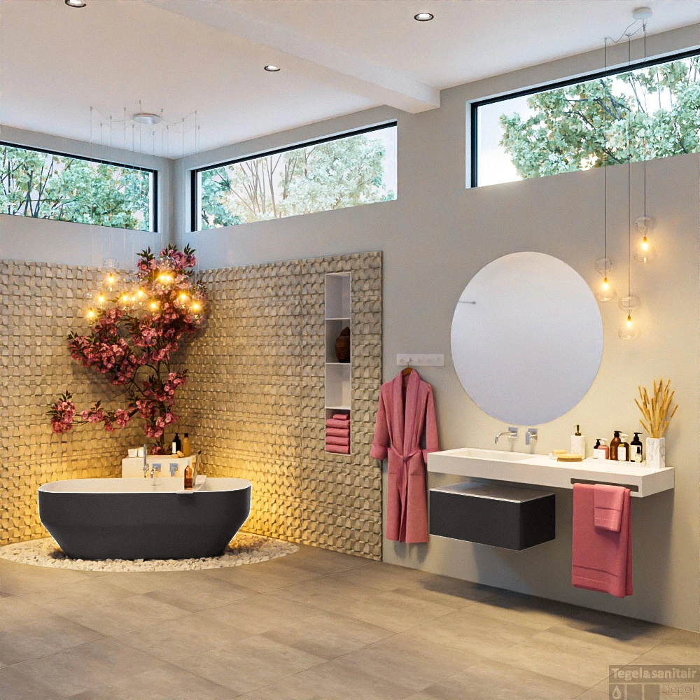 STONE Vrijstaand Bad 170x75cm Kleur Dark Grey / Talc 4 STONE Vrijstaand Bad 170x75cm Kleur Dark Grey / Talc - Afbeelding 2